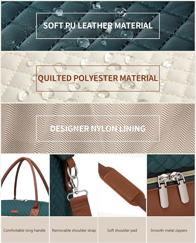 Weekender Bags for Women Travel, Under Seat Carry On Bags for Airplanes Overnight Bag with Shoe Compartment Luggage Sleeve, Foldie Travel Tote Bag Hospital Bag, Travel Gifts, Green Brown - Image 5