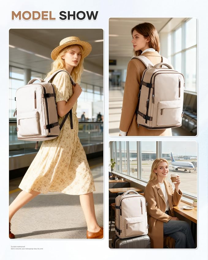 WONHOX Travel Backpack Women, Carry On Backpack for Men, Hiking Laptop Backpack Waterproof Outdoor Sports Rucksack Casual Daypack, Beige Brown - Image 7