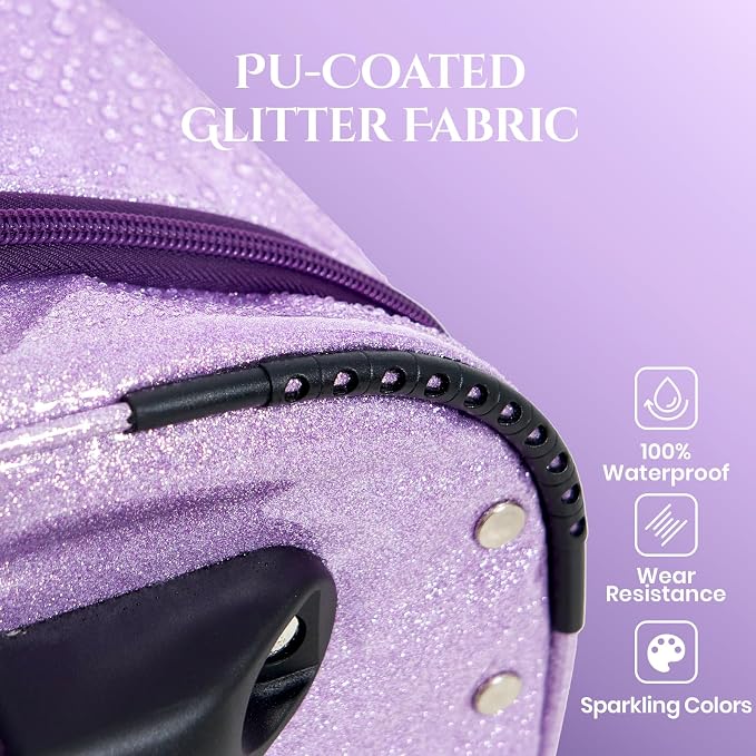 Fanwoli 23" Dance Bag with Garment Rack | Glittering Waterproof Fabric | Shine-Bright Collection | Ideal Competition Rolling Duffle Bag for Dancer Cheerleader Little Princess | Sparkle Purple - Image 3