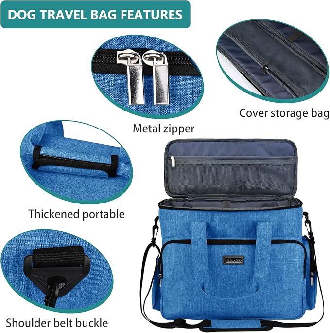 BAGLHER Dog Travel Bag, Pet Travel Bag (ALL Pet Travel Supplies), With 2 Pet Food Containers and 2 Collapsible Silicone Bowls; Essential Kits for Pet Travel Blue - Image 4