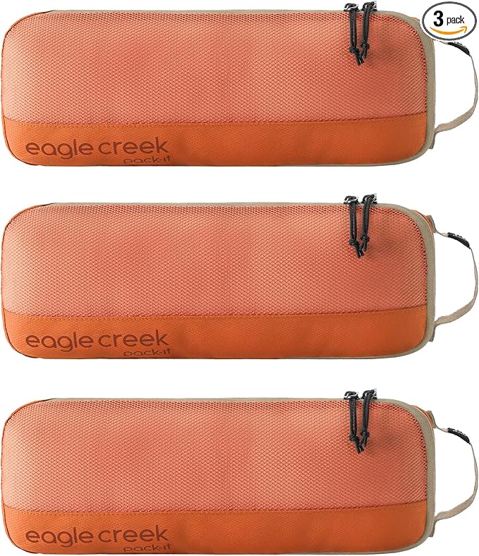 Eagle Creek Pack-It Reveal Slim Cube M/M/M Set - Minimalist Compact Travel Organizer for Hair Styling Tools, Belts & Small Items - Travel Accessories - Mandarin by EagleCreek
