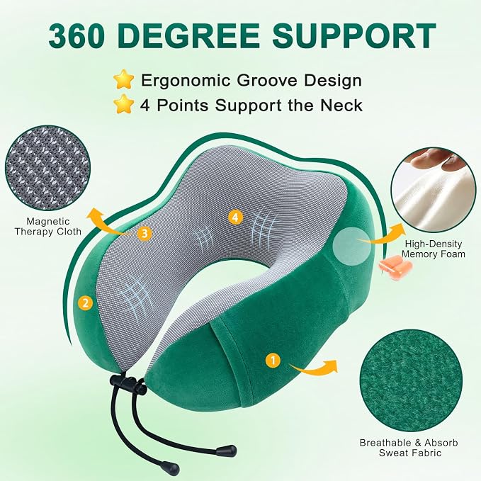 urnexttour Travel Pillow and Blanket Set Neck Pillows Travel Essentials with Sleep Mask for Airplane Car Memory Foam Green - Image 2