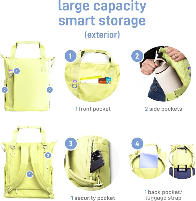 Ubbi Fleuri All-Day Diaper Bag Backpack, Features 12 Pockets, Insulated Bottle Pocket, Wet Bag, Changing Mat, Stroller Straps and Dust Pouch, Lightweight, Easy-Clean & Travel Ready, Honeydew - Image 6