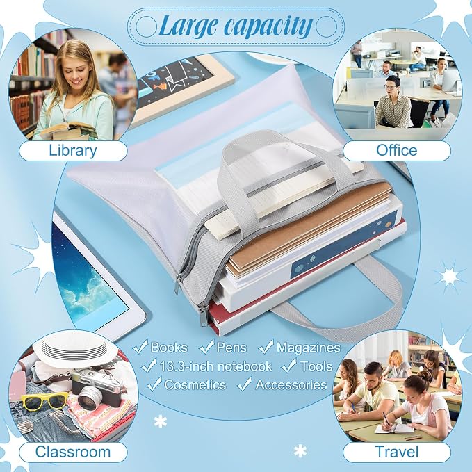 Zhehao 16 Pcs Student Book Pouches with Handle Waterproof Document Bag Sew Project Bag for Quilting Mesh Zipper Pouch File Artwork Storage Organize for A4 Files, 14 x 11 Inch - Image 7