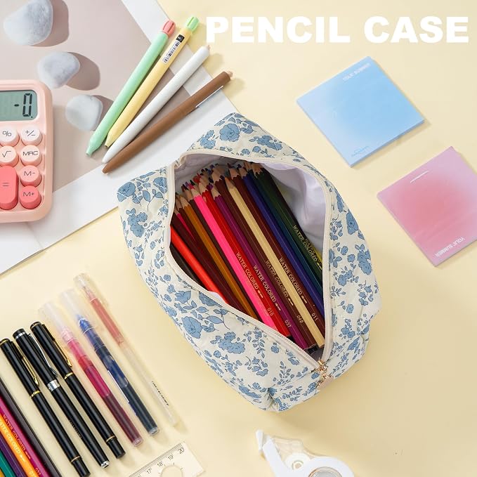Makeup Bag Travel Toiletry Bag for Women, Small Cosmetic Bags Cute Quilted Cotton Makeup Pouch for Purse Emergency Bag Pencil Case Accessory Bag, Blue - Image 6