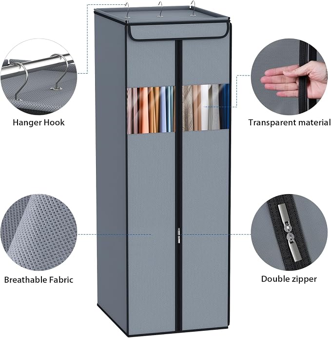 Zilink Garment Bags for Hanging Clothes 54" Hanging Garment Bags for Closet Storage with Clear Window Space Saving Hanging Storage Bags for Suits, Coats, Dresses, Grey, 2-Pack - Image 5