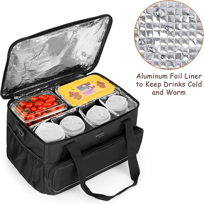 Trunab 8-Cup Drink Carrier for Delivery Insulated Tote Bag, Black | Adjustable Dividers, Handle & Shoulder Strap,Reusable for Beverages,Food Take Out,Outdoors - Image 2