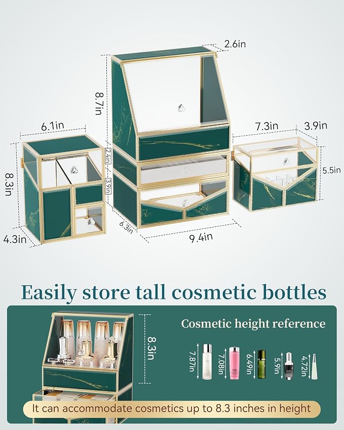 Youdepot Extra Large Glass Makeup Organizer with Drawers | Stackable, For Vanity Table & Bathroom Countertop, Cosmetic & Jewelry Storage, For Skincare, Lipsticks, Perfume, Brushes - Image 6