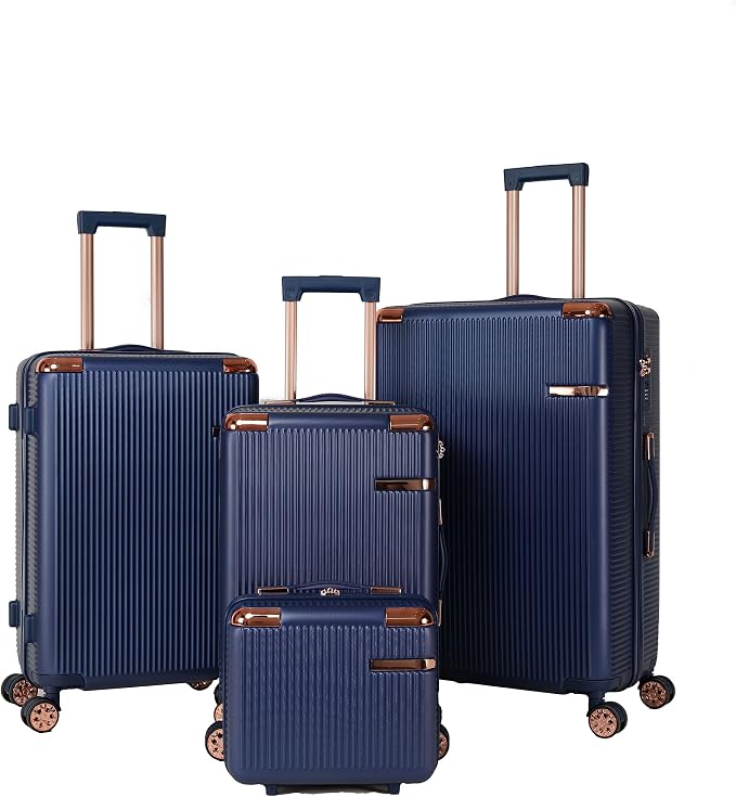 Merax Luggage Sets 4 Piece with Cosmetic Case TSA Lock, Hardside ABS Carry On Suitcase with YKK Zippers Lightweight Rolling Travel Luggage Sets with Spinner Wheels,14+20+24+28 IN,Blue by Merax