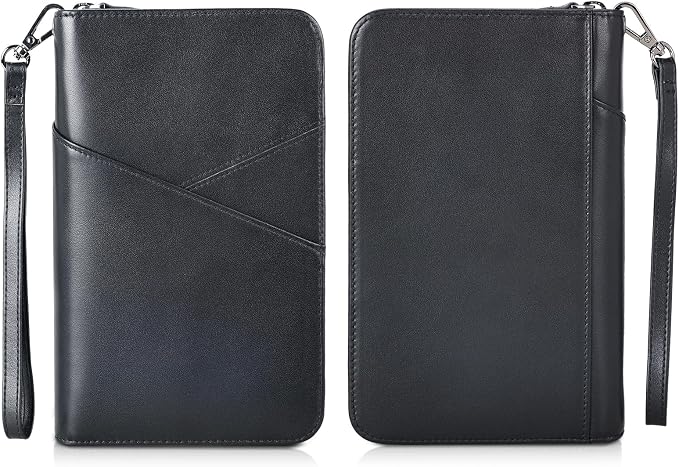 Polare Napa Leather Passport Holder With YKK Zipper RFID Blocking Travel Document Organizer Ticket Holder Cover Case Holds 2 Passports (Black) - Image 9