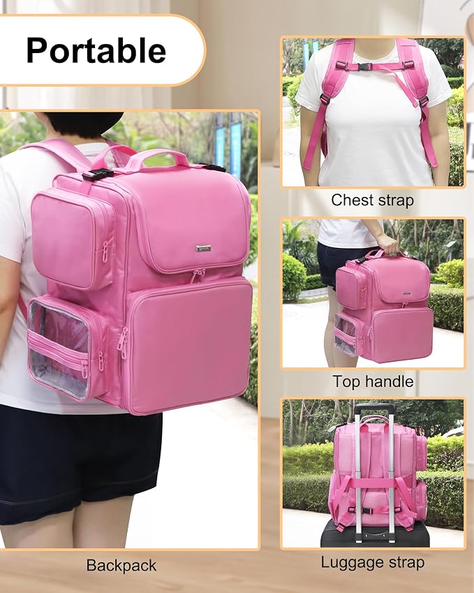 Relavel Hair Tools Travel Bag Hair Stylist Backpack Hairdresser Cosmetology Bag, Heat Insulation Full Layer for Curling Iron, Hair Straightener, Travel Accessories Case Barber Organizer (Rose Pink) - Image 4