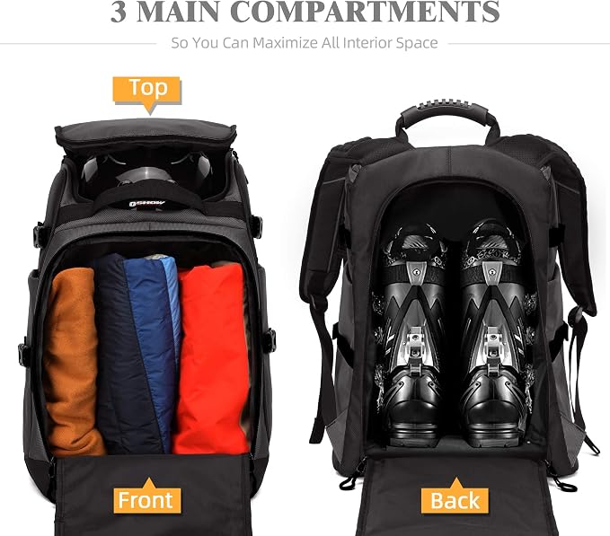 TurnWay Ski/Snowboard Boot Backpack/Ski Boot Backpack | Excellent for Store All Gear | Travel with Waterproof Exterior, Reflective Strip for Men, Women and Youth - Image 3