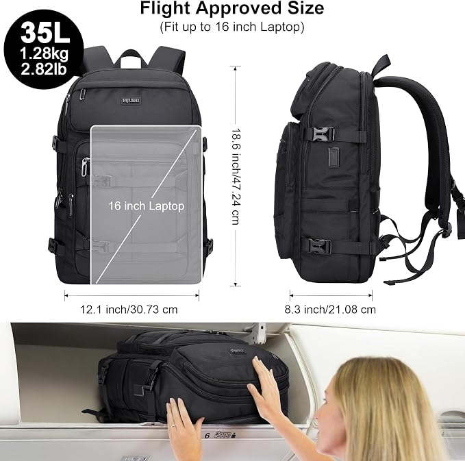 PIJUSHI Casual Travel Backpack for Women with 16" Padded Laptop Compartment | Carry On Luggage with USB Charging Port, 1680D Water-Resistant Nylon, Airline Approved, For Daily, Hiking - Image 5
