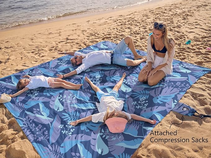 WEKAPO Beach Blanket Waterproof Sandproof Oversized, Extra Large Beach Mat Sand Free, Lightweight & Compact Sand Free Mat with 5 Stakes & 4 Corner Pockets - Image 3