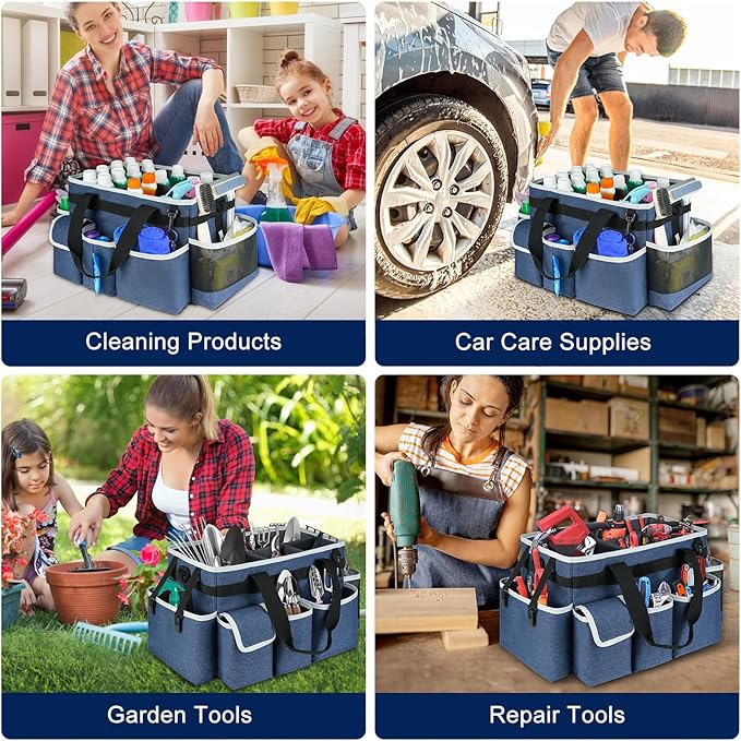 Cleaning Caddy Bag,Large Cleaning Supplies Organizer with Handle for Housekeepers, Blue - Image 6