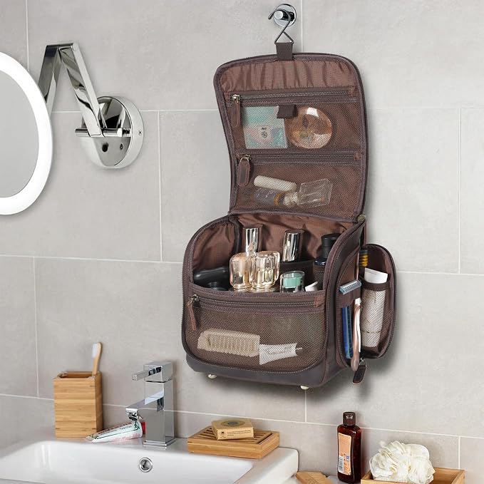 Polare Full Grain Leather Toiletry Bag Travel Hanging Organizer Case Shaving Kit Wash Bag Makeup Cosmetic Dopp Kit with YKK Zippers - Image 3