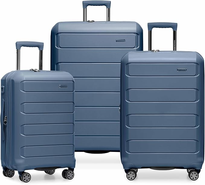 Traveler's Choice Pagosa Hardshell Expandable Luggage with Spinner Wheels, Slate Blue, 3-Piece Set (22/27/30) by TravelersChoice