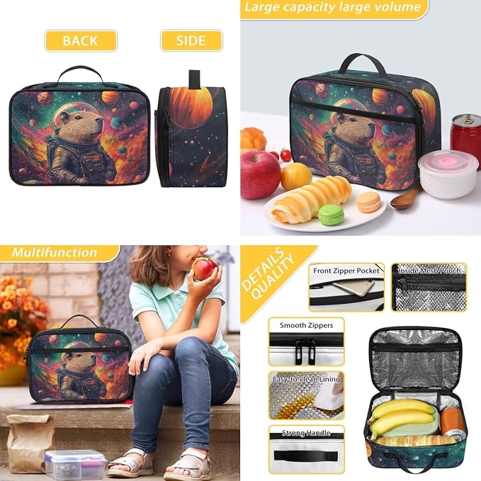 Cute Capybara Backpack for School Boys 6-7 8-9 with Lunch Box Primary Student Solar System Planets School Bag and Lunch Bag Set 2nd Grade Bookbag/Lunchbox, 3 Piece - Image 5