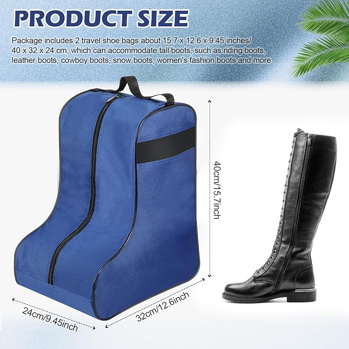1 Pc Boot Bags for Cowboy Boots Portable Storage Bag for Travel Long Tube Shoes Bags Men Tall Shoe with Handle for Home (Dark Blue) - Image 2