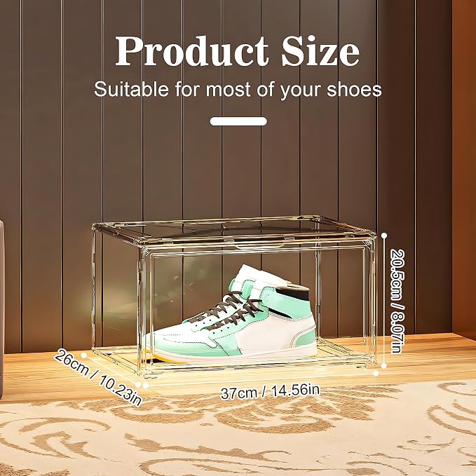 MMBABY 12 Pack Acrylic Clear Shoe Boxes– Ultra Clear Plastic Stackable Sneaker Storage For Sneakerhead. Professional Grade Shoe Display Case with Magnetic Door.Fits US Size 15 - Image 3