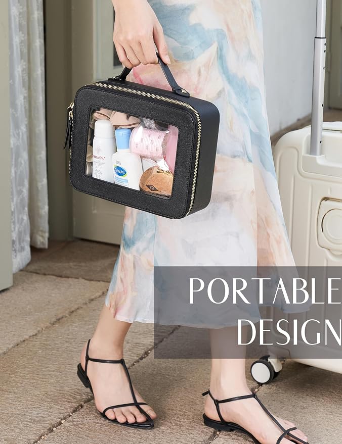 Popvibe Clear Makeup Case Black Traveling Toiletry Bag Travel Large Big Clear Cosmetic Bag Mahjong Tile Bag with Zipper Women - Image 6
