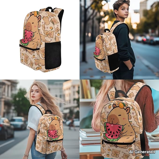 Capybara Backpack for Girls Cute Animal Eat Watermelon Backpack and Lunch Box for Girls Boys School Bag Set 4-in-1, Lightweight 17" Kids Bookbag Ages 8-10 10-12 Teens Daypack Purse - Image 4