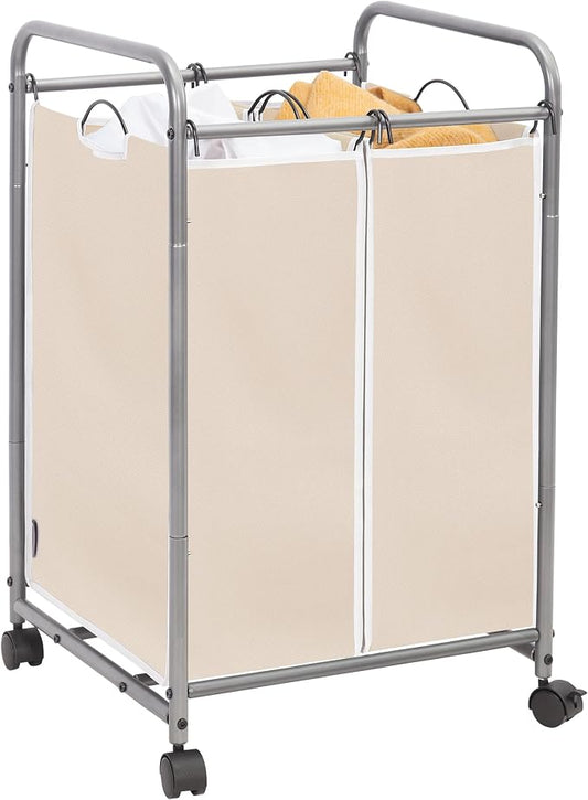 STORAGE MANIAC Laundry Sorter 2 Section, 90 L Gal Laundry Hamper with Wheels, Clothes Basket Separator Sorter, 2 Bag Cart and Removable Bags for Closet, Dorm, Collage, Beige by STORAGEMANIAC