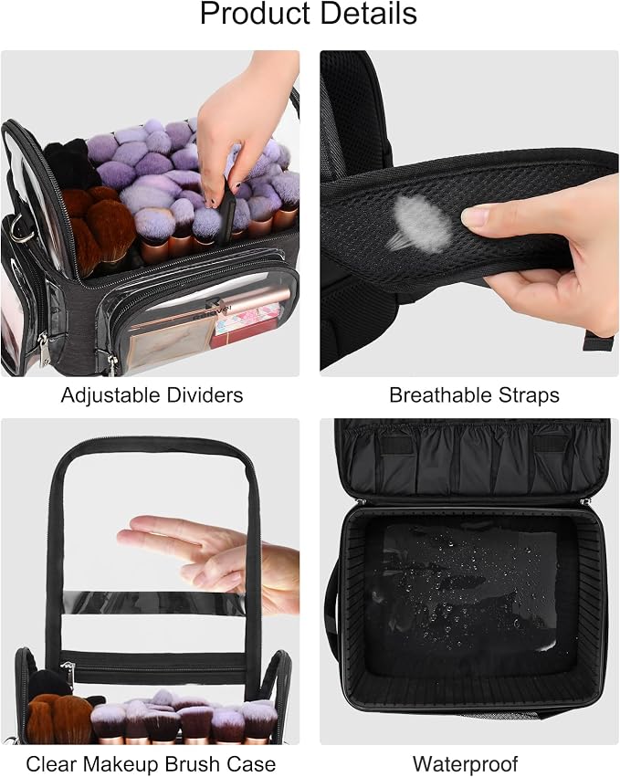 TANTO Makeup Backpack Extra Large Cosmetic Bags Professional Makeup Artist Bag Travel Train Case Storage Organizer Double-Layer Cosmetic Case with 4 Pouch and Brush Organizer - Image 3