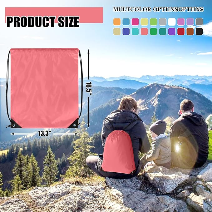 Grneric 20 Pieces Drawstring Backpack Bulk Cinch Sackpack Ployster Drawstring Bags for Gym Party Trip(Peachy) - Image 4