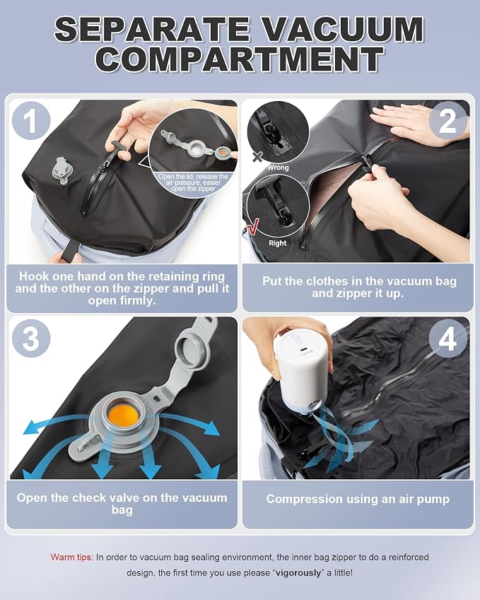 winspansy Vacuum Backpack Travel Essentials with Air Pump Compression Bags for Travel Carry on Flight Approved Seal Vacpack Personal Item Backpack with Vacuum System for Women Men Gray - Image 3