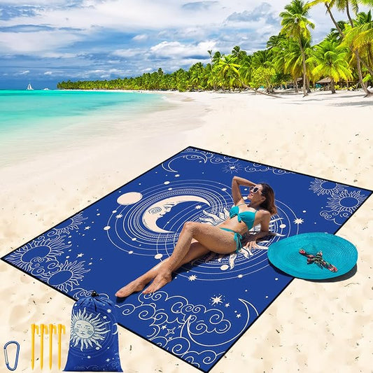 WIWIGO Beach Blanket Waterproof Sandproof Beach Mat 79" X 83"/10'x9'for 2-8 Adults Quick Drying Outdoor Picnic Mat Beach Accessories for Travel, Camping, Hiking by WIWIGO