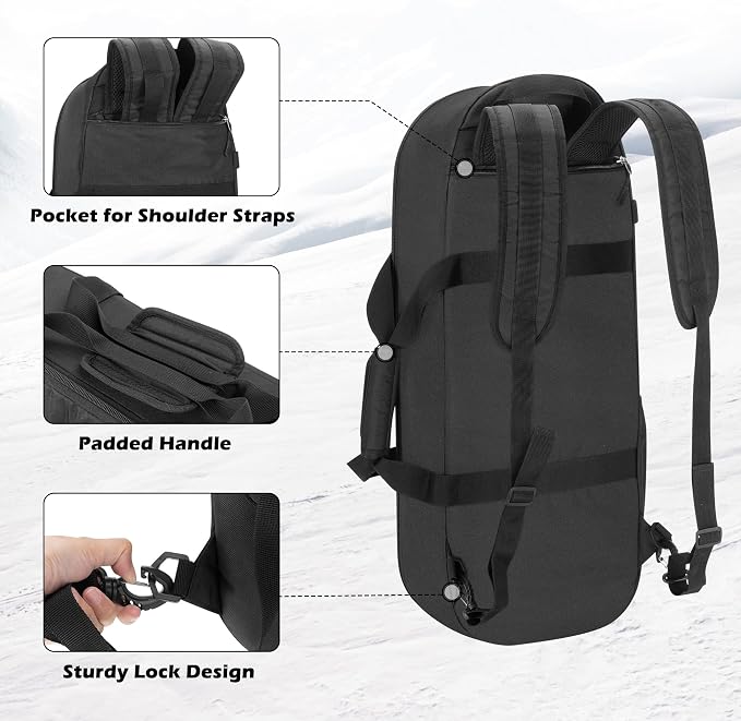 DSLEAF Snow Shoes Bag for 19”-25” Snowshoes, Snowshoes Backpack with Pockets for A Pair of Poles and Other Accessories, Easy to Carry with Shoulder Strap and Handle, Bag Only - Image 4