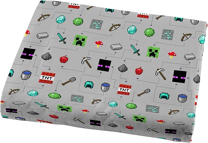 Jay Franco Kids Sheet Set with Fitted, Flat Sheets & Pillow Cover - Ultra-Soft Bedding with Pillowcase for Room Decor, Gray - Minecraft, 3 Piece Twin - Image 6
