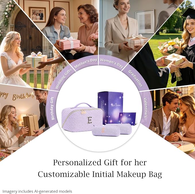 Personalized Gift Travel Makeup Bag: Initial Makeup Organizer Bag for Women | 3-in-1 Custom Make up Bag Set - Vegan Leather Travel Cosmetic Bag - Luxury Gift for Women – Birthday, Anniversary, Graduation - Image 7
