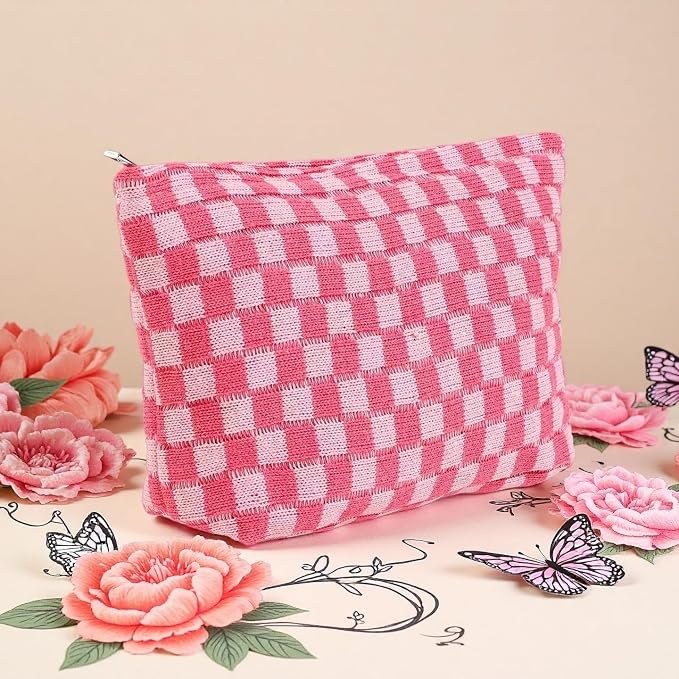24 PACK Checkered Makeup Bag-Bulk Bridesmaid Proposal Gifts Makeup Pouch for Wedding Party Favors Bachelorette Party Decorations Travel Toiletry Organizer For Women Cosmetic Case Mon Gift(24, Pink) - Image 9