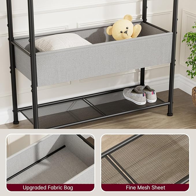 SINGAYE Wardrobe Standing Closet Clothing Rack With Shelf Hanging Clothes | Wardrobe Open Compact Small Metal Garment Hanger Stand Alone Free Standing Black Closet Rack Storage Organizer Heavy Duty - Image 3