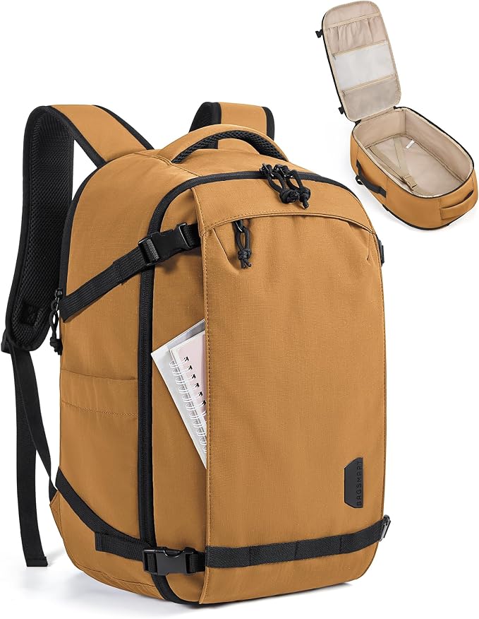 BAGSMART Travel Backpack for Women, 15.6 Inch Carry On Bag, Brown Yellow | TSA approved personal item fit for flights. Water resistant weekender daypack ideal for travel, business, and daily use. by BAGSMART