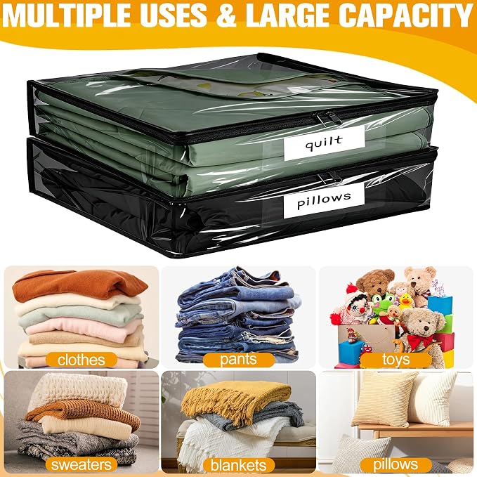 Plastic Storage Bags with Easy-Glide Zipper, Pack of 8, Durable Clear Vinyl Zippered Storage Bags for Clothes Sweaters Comforters Blankets Sheets Bedding (12 x 12 x 3.9 Inch, Black) - Image 5