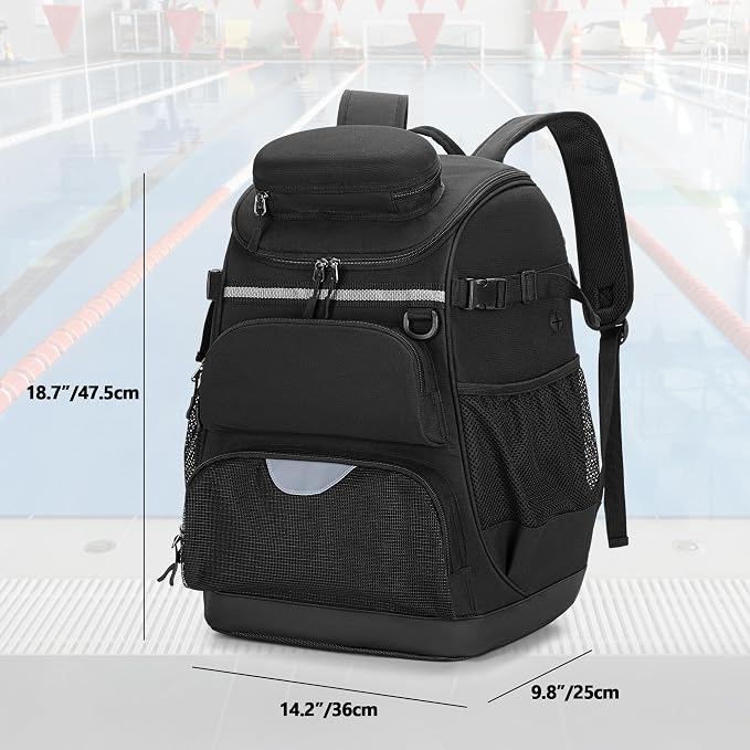 GOBUROS Swim Backpack with Separate Shoe Space, Swim Bags for Swimmers | Swim Gym Gear Bag for Swimming Pool, Beach, Swimming Athlete, Sports Pool Beach Bag for Men and Women, Black - Image 6