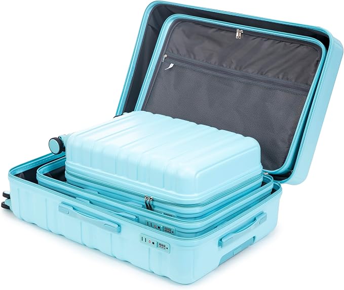 3-Piece Luggage Set 20/24/28'' Hard-shell with 360° Spinner Wheels & Combination Lock, Lightweight ABS Material for Travelling, Blue - Image 7