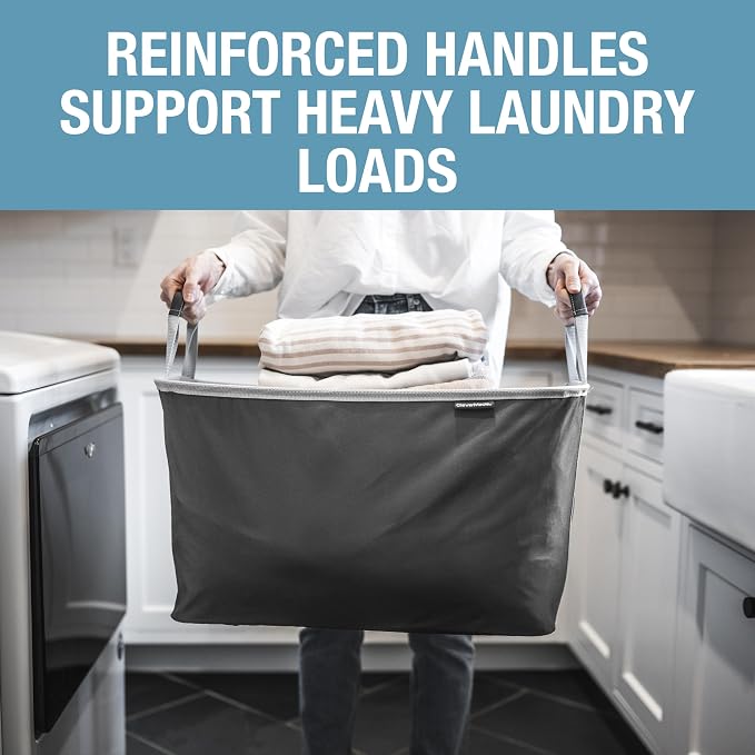 CleverMade Collapsible Laundry Basket 2 Pack – 60L (16 Gal) Foldable Clothes Hamper with Reinforced Handles, Space Saving Fabric Laundry Bin, Holds 55 lbs, Flat Folding for Home & Travel - Black - Image 4