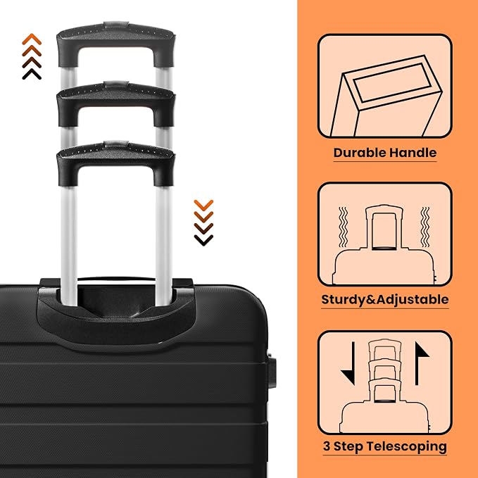 AnyZip Luggage Sets 10 Piece Hardshell Suitcase Set PC ABS Lightweight Travel Suitcases with 4 Double Spinner Wheels TSA Lock 20 24 28 Inch with 7 Storage Bags Black - Image 3