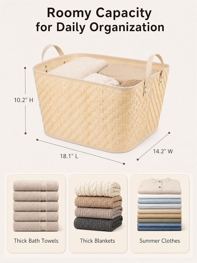BROWNLILY Oversized Storage Baskets Laundry Hampers with Structured Frame & Supported Bottom, Extra Large Closet Bins for Shelves Blankets Car Bedroom Bathroom Organizers (Pack of 4, Natural) - Image 3