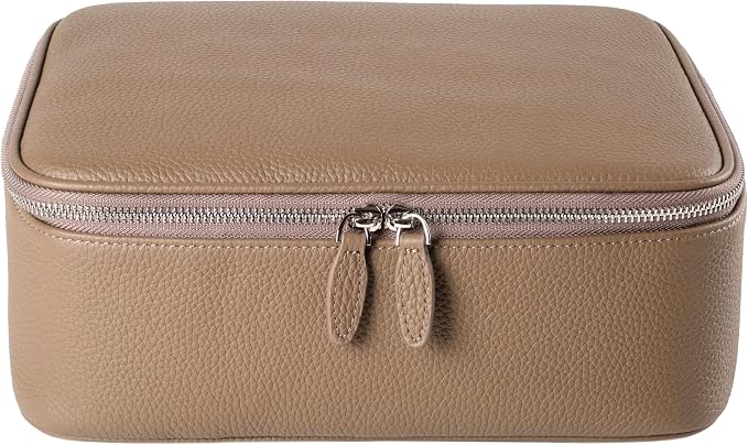 Luxury Genuine Cowhide Leather Cosmetic Organizer Bag – Large Capacity Makeup & Toiletry Travel Case with Compartment, Brush Holder for Women and Men by Hyfant