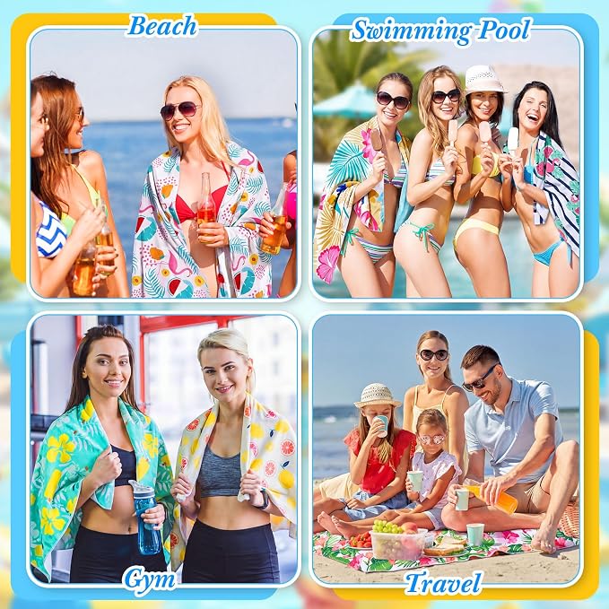 Peryiter 48 Pcs Microfiber Beach Towel with Bags Bulk, 24 Large Quick Dry Pool Towels and 24 Storage Bags, 30 x 60 Inch Hawaiian Blanket for Beach Swimming Summer Party Camping Travel Women - Image 6
