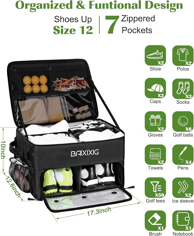 Golf Trunk Organizer, Waterproof Car Golf Locker with Separate Ventilated Compartment for 2 Pair Shoes, Golf Storage for Balls, Tees, Cap, Clothes, Gloves, Accessories, Gifts for Men, Women - Image 5