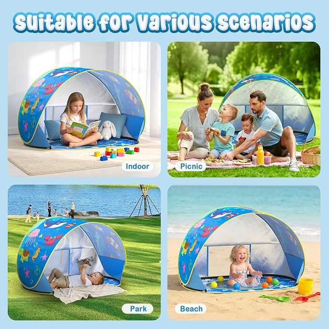 Baby Beach Tent with Pool, Pop Up Beach Tent UV Protection Sun Shelter for Infant Toddlers, Portable Shade Pool Tents Baby Beaches Essentials with Carry Bag for Outdoor, Travel, Camping - Image 6