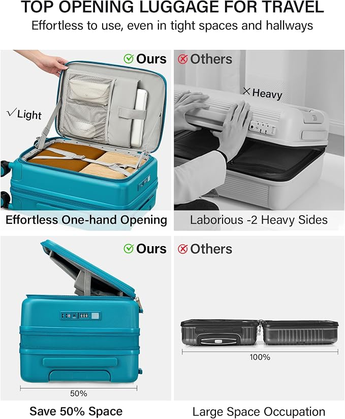 Hanke 20 Inch Expandable Carry On Luggage with Cup Holder 22x14x9 Airline Approved, Top Opening Hard Shell Suitcases with Wheels, Carry-On Travel Suitcase Trunk Luggage with Lock, Caribbean Blue - Image 3