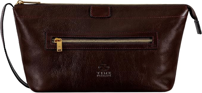 Time Resistance Leather Toiletry Bag - Dopp Kit, Full-grain Leather Cosmetic Case, Wash Bag (Brown) by %E2%80%8E