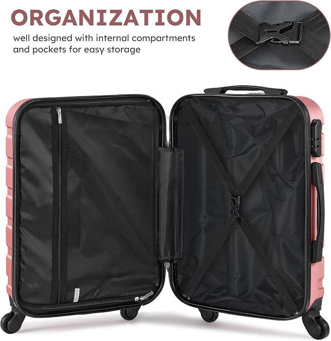 Suitour 4 Piece Luggage Sets, Hard Shell Suitcase Set with Spinner Wheels 16 20 24 28inch Travel Sets(Rose Gold) - Image 7